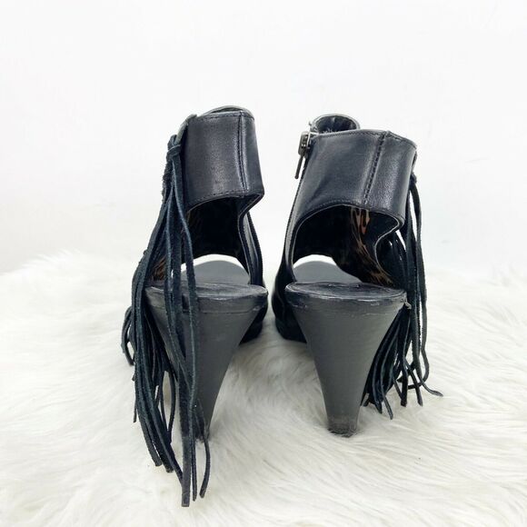 Reba 9 M Womens Black Leather Madame Fringe Ankle Booties - Picture 3 of 11